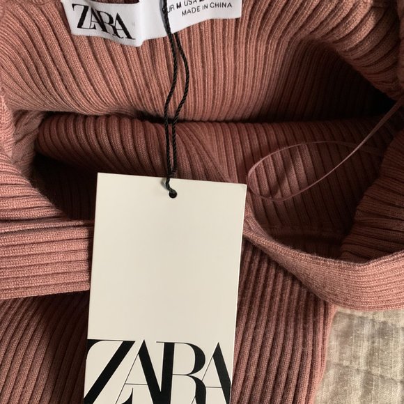 NWT Zara Dusty Rose Stretch Ribbed Sweater Dress, size Medium - Picture 3 of 4